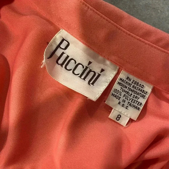 VTG Puccini Pintuck Pleated Salmon Pink Long Sleeve Collared Button Down Size 8 - Picture 10 of 10